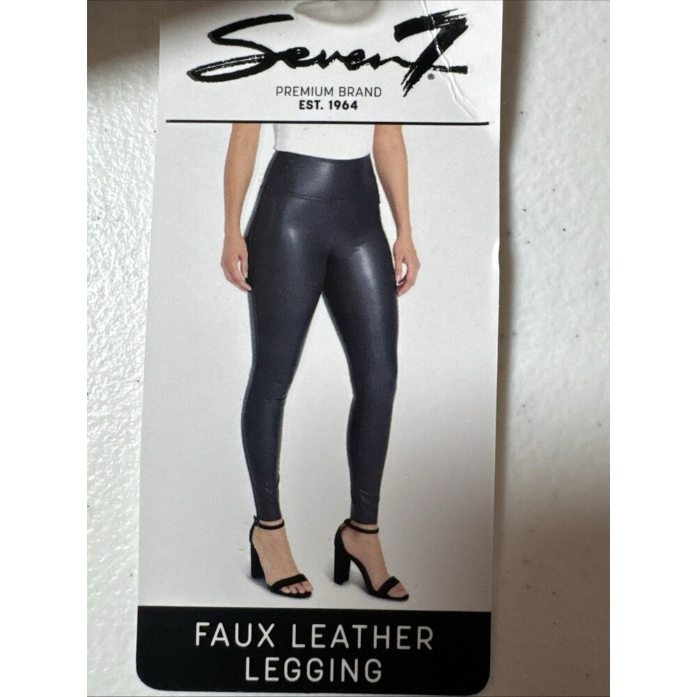 Seven7 Faux Leather Leggings Size Large Black NWT High Waist Stretch Pants - Picture 7 of 11